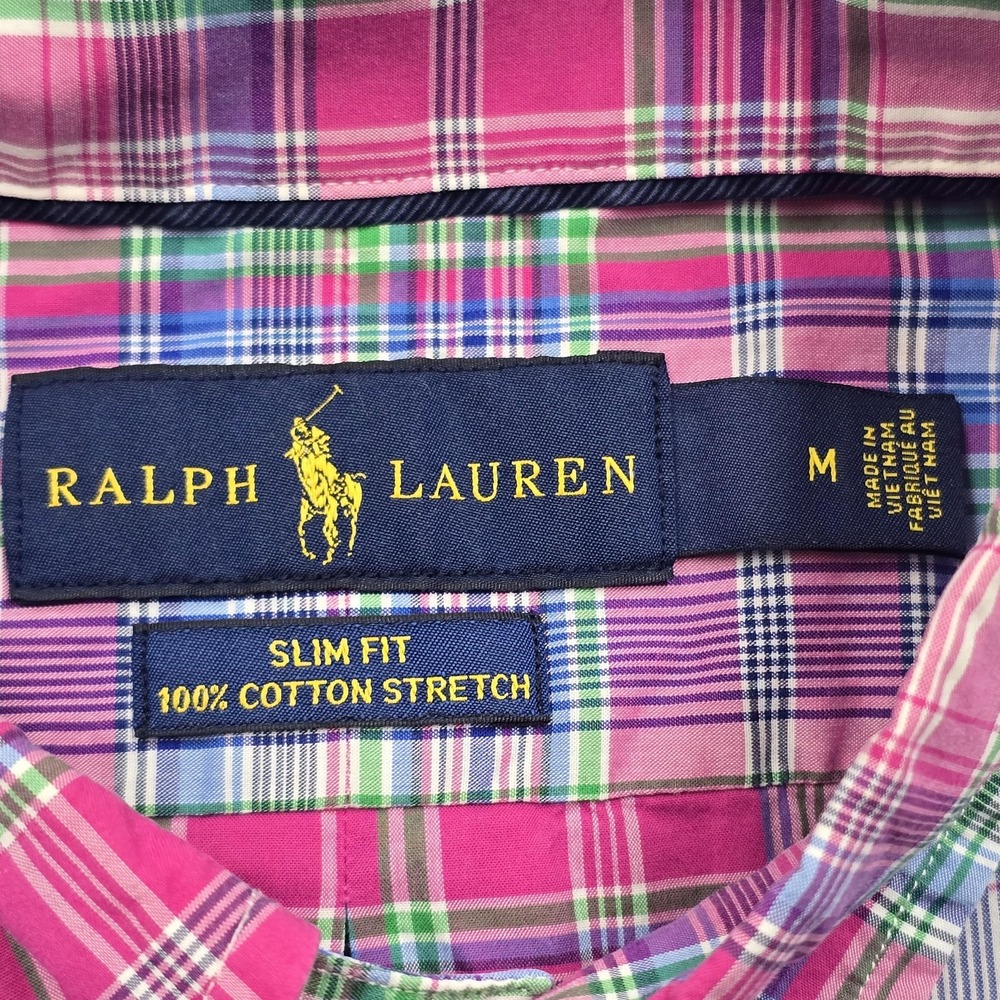 Ralph Lauren Shirt Mens Medium Pink Plaid Slim Fit Button Down Long Sleeve Pony - Picture 3 of 10
